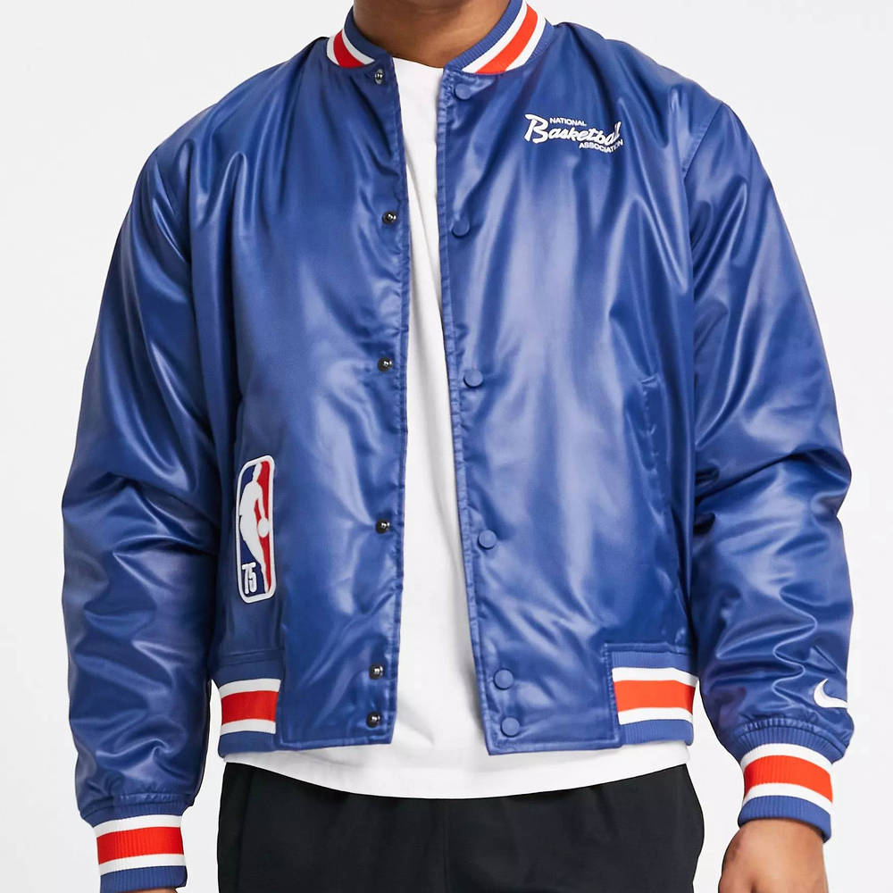 Nike Basketball NBA Vintage Style Printed Jacket Dark Blue side