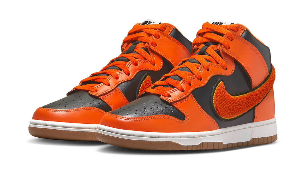 Nike Dunk High Chenille Swoosh Black Orange DR8805-002 Side