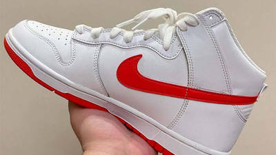 Nike Dunk High White Red In Hand Side 2