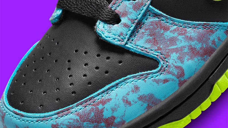 Nike Dunk Low Acid Wash Black Teal Volt Detail
