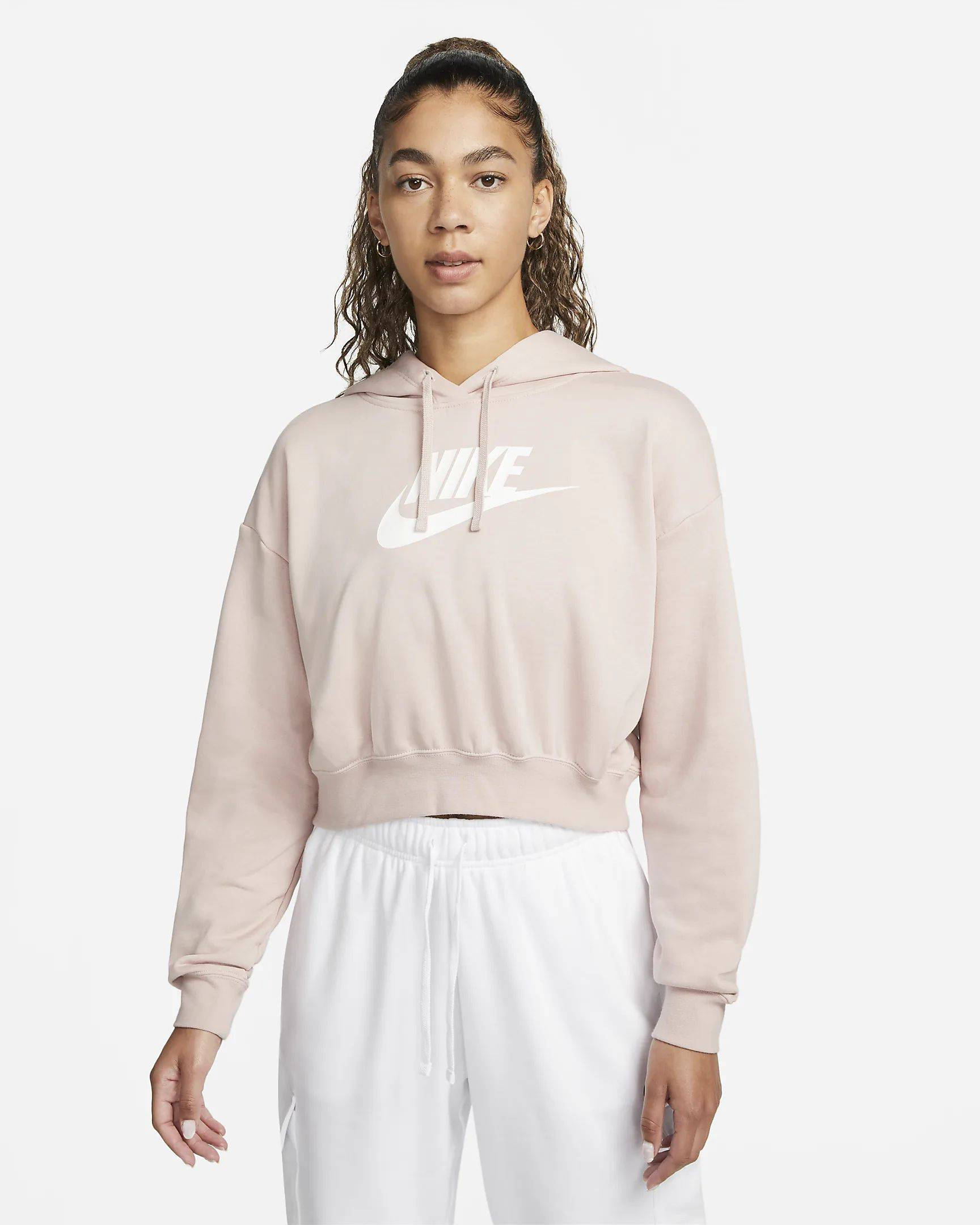 Nike Sportswear Club Fleece Oversized Crop Graphic Hoodie - Pink Oxford ...
