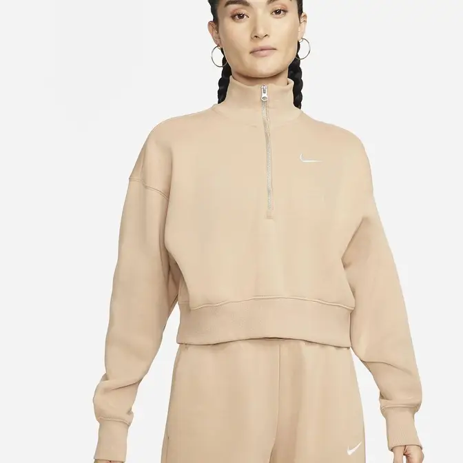 Nike Sportswear Phoenix Fleece Black Quarter Zip Crop Sweatshirt