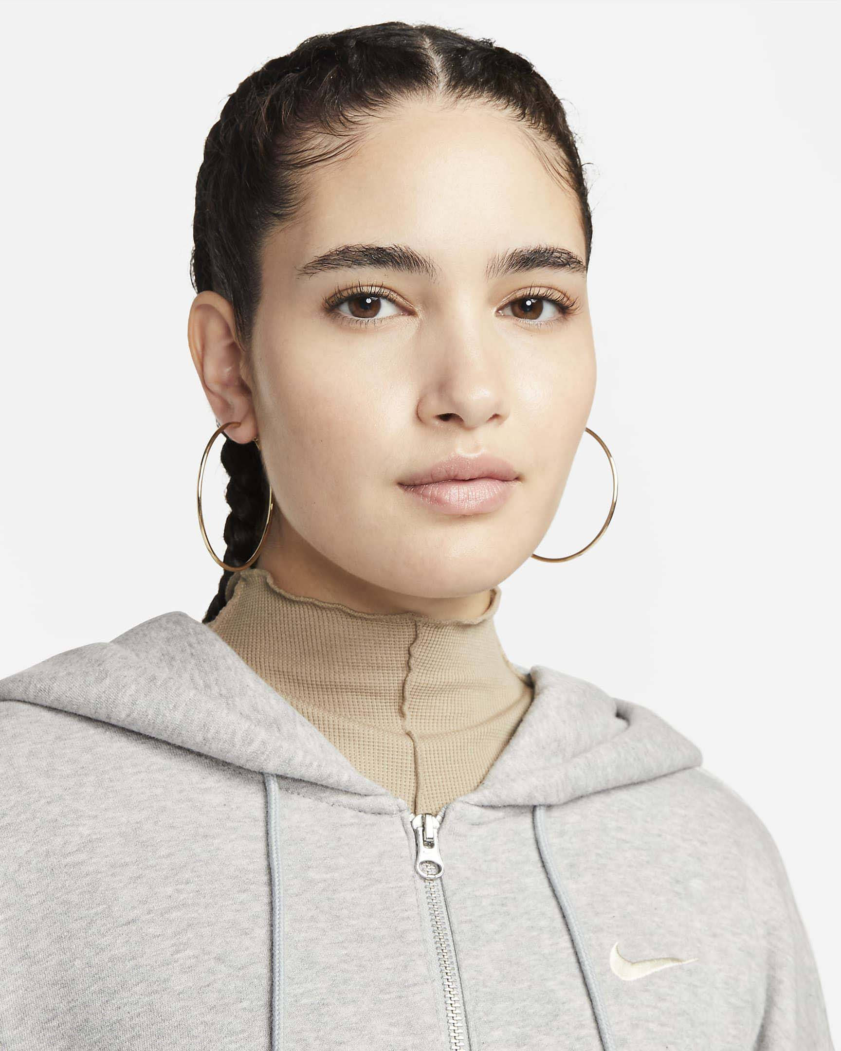 Nike Sportswear Phoenix Fleece Oversized Full Zip Hoodie Dark Grey Heather Front Closeup