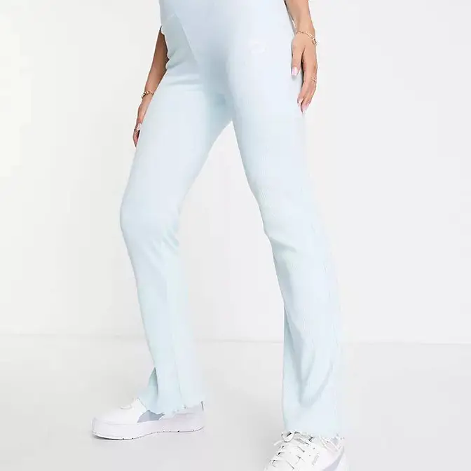 Puma Classics Ribbed Flare Trousers Baby Blue Front