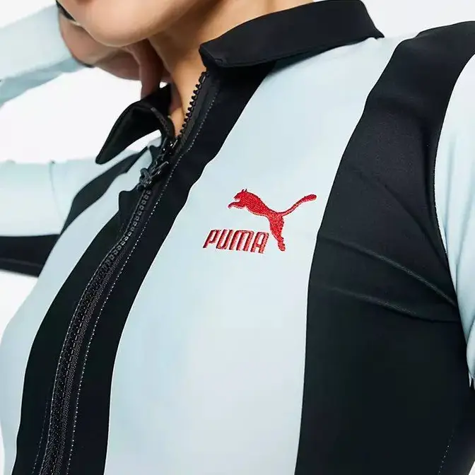 Puma X Dua Lipa Long Sleeve Striped Fitted Tee Black Closeup Logo