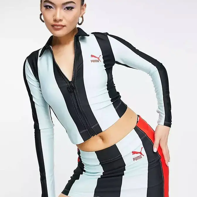 Puma X Dua Lipa Long Sleeve Striped Fitted Tee Black Feature