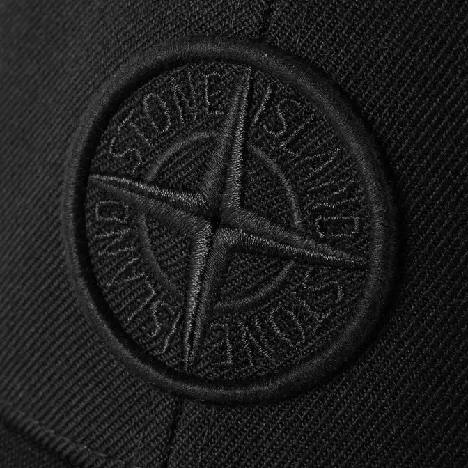 Stone Island Logo Embroidered Gabardine Baseball Cap Black Logo Closeup