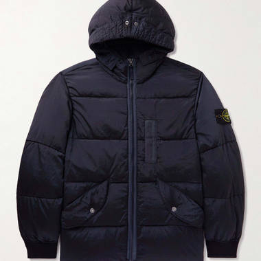 Stone Island Logo Quilted Crinkled-Shell Hooded Down Jacket