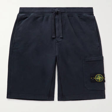 Stone Island Straight-Leg Logo-Appliqued Cotton-Jersey Drawstring Shorts
