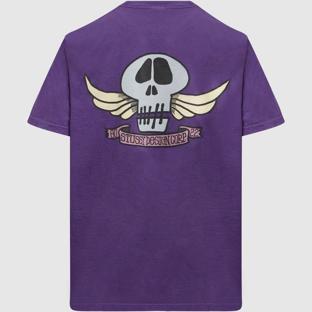 Stussy Skull Wings Pigmented Dyed T-Shirt Purple back