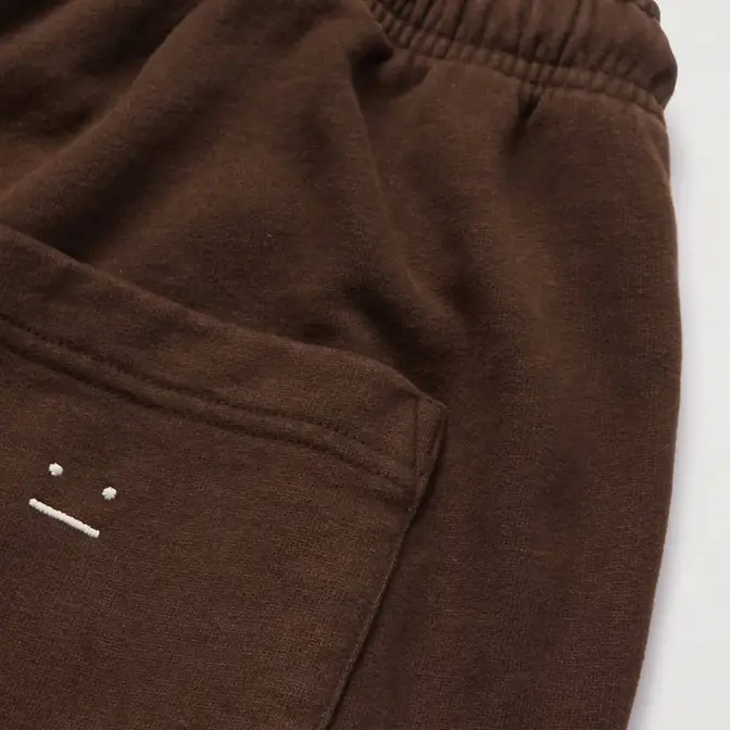 Acne Studios Wide Leg Logo Embroidered Cotton Jersey Sweatpants Brown Backpocket