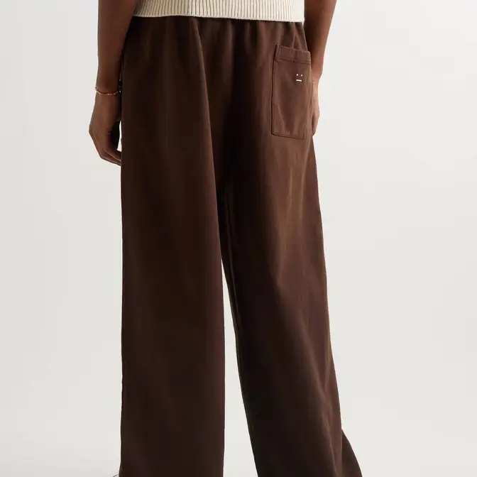 Acne Studios Wide Leg Logo Embroidered Cotton Jersey Sweatpants Brown Backside