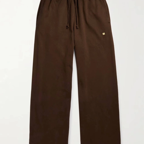 Acne Studios Wide Leg Logo Embroidered Cotton Jersey Sweatpants Brown Feature