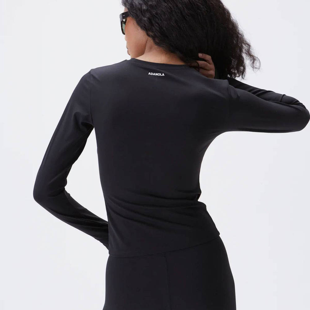 Adanola Long Sleeve Square Neck Top - Black | The Sole Supplier