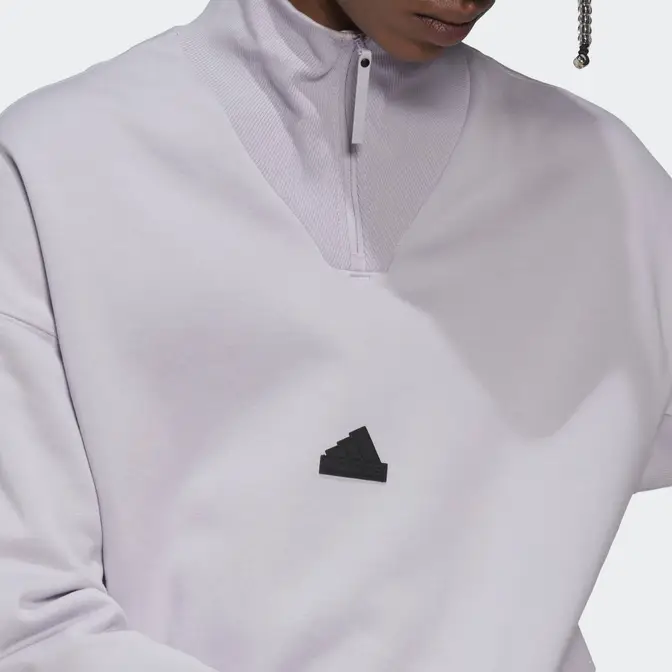 adidas wei 1-4 Zip Sweatshirt Silver Dawn Logo Closeup