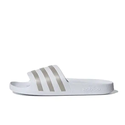 adidas Adilette Aqua Slides White Platinum Metallic