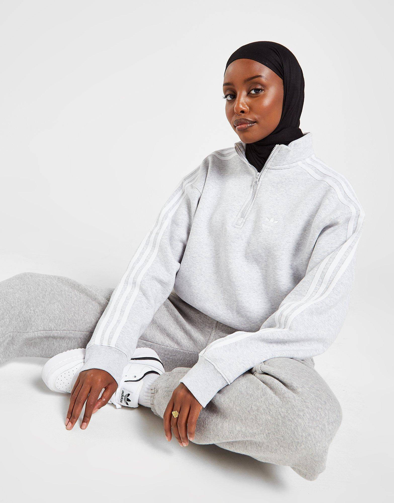 adidas Originals 3-Stripes 1-4 Zip Boyfriend Sweatshirt Grey Feature