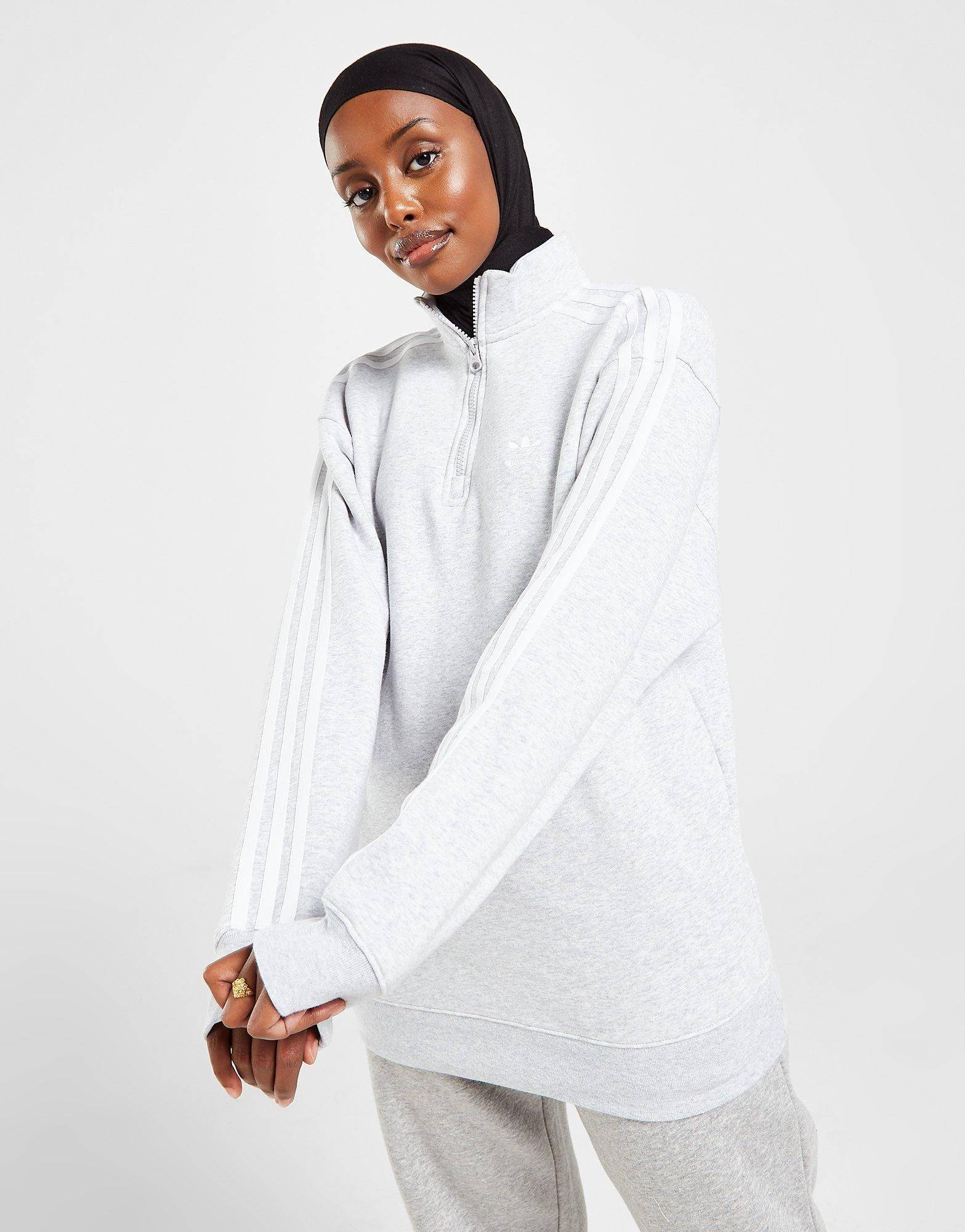 adidas Originals 3-Stripes 1-4 Zip Boyfriend Sweatshirt Grey Front