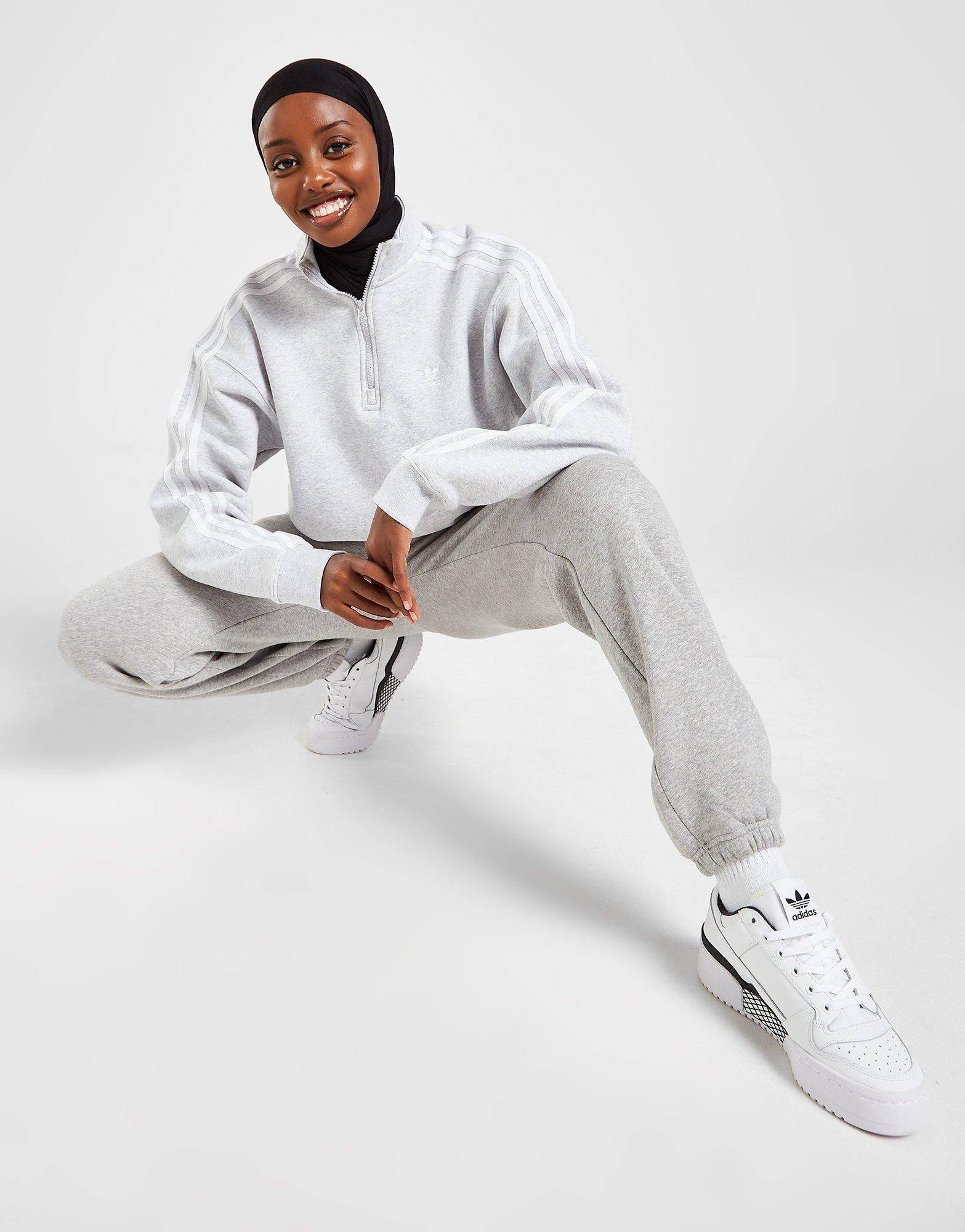 adidas Originals 3-Stripes 1-4 Zip Boyfriend Sweatshirt Grey Full Image
