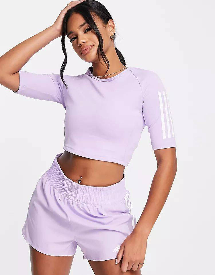adidas Training Techfit Colourblock 3 Stripe T-shirt Purple Feature