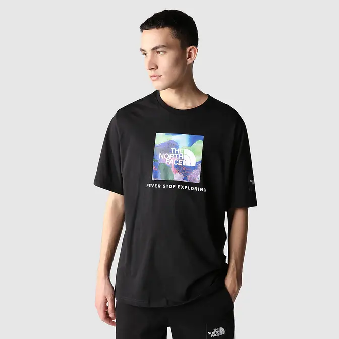 North face never stop exploring t shirt on sale black