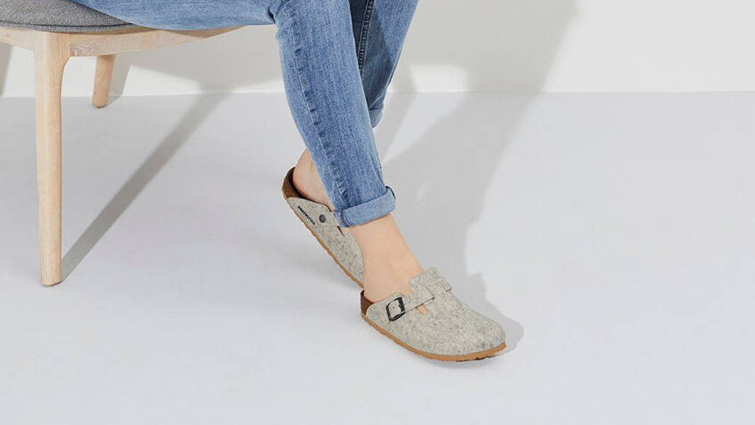 birkenstock boston wool on feet