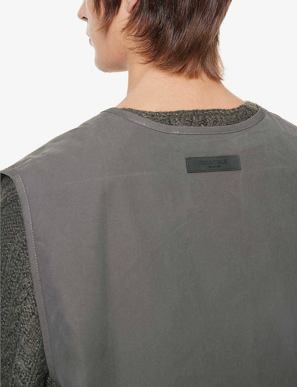 Fear of God ESSENTIALS Logo Appliqued Twill Gilet Off Black Detail