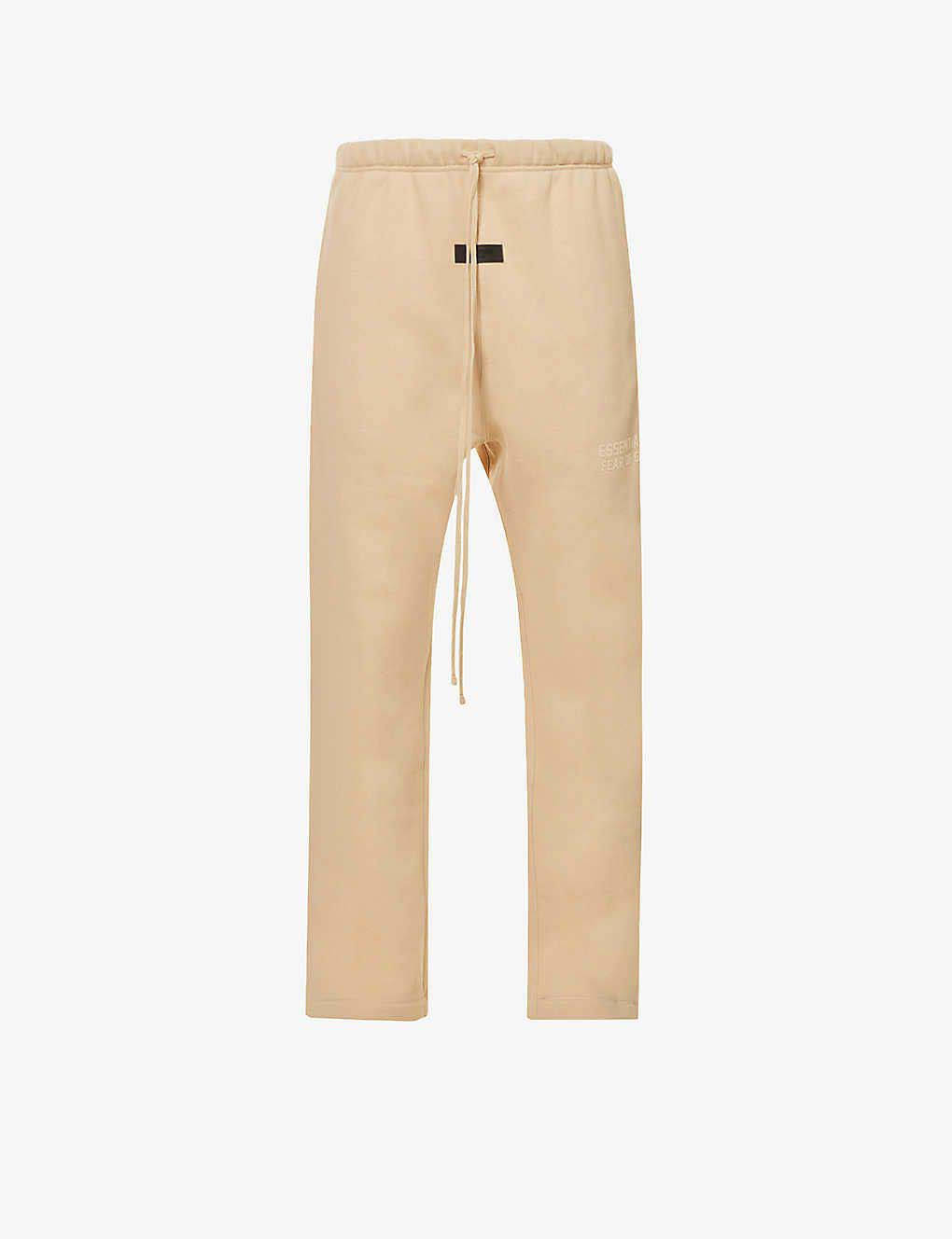 Fear of God ESSENTIALS Slim-Fit Tapered Logo-Flocked Cotton-Blend Sweatpants Sand