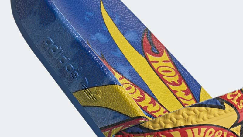 Hot Wheels x Sean Wotherspoon x adidas Adilette slides Closeup