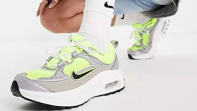 Nike Air Max Bliss Silver Neon Yellow on foot