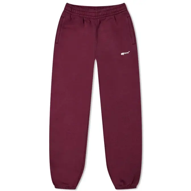 Off White Spray Logo Cuffed Sweat Pant Burgundy White Feature