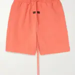 px-Fear of God ESSENTIALS Logo-Flocked Cotton-Blend Drawstring Shorts Orange