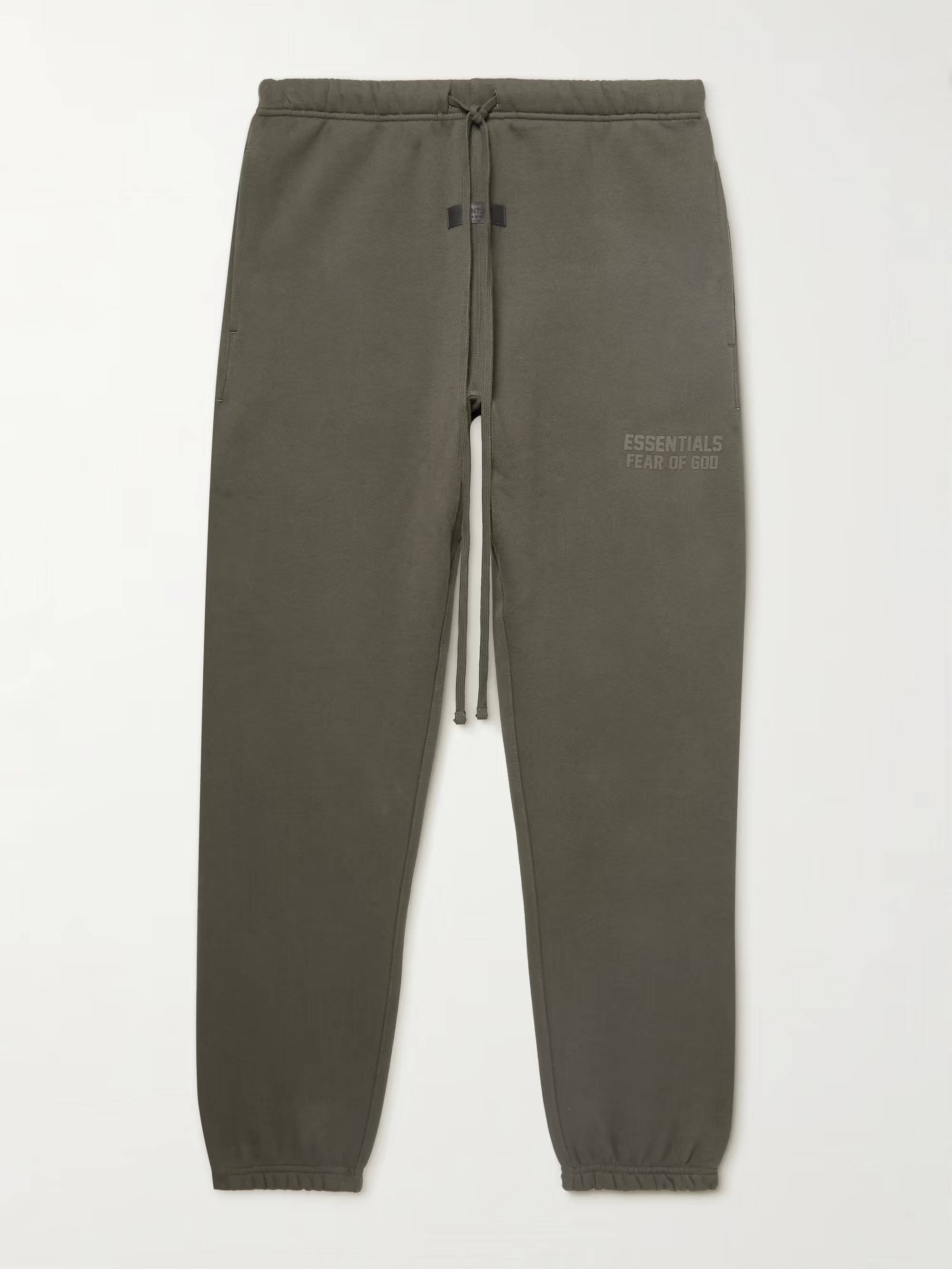 px-Fear of God ESSENTIALS Slim-Fit Tapered Logo-Flocked Cotton-Blend Sweatpants Off Black