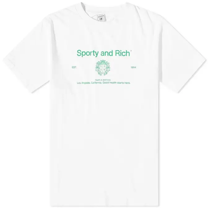 Sporty _ Rich Crest Tee White Kelly Feature