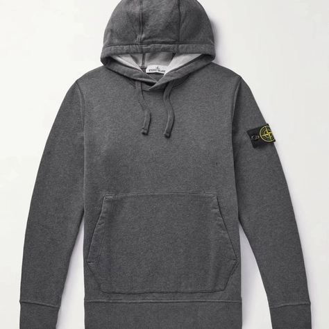 Stone Island Logo Appliquéd Brushed Cotton Jersey Hoodie Gray Feature