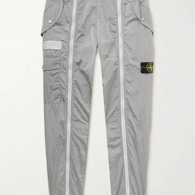 Stone Island Tapered Logo Appliquéd Zip Detailed Shell Cargo Trousers