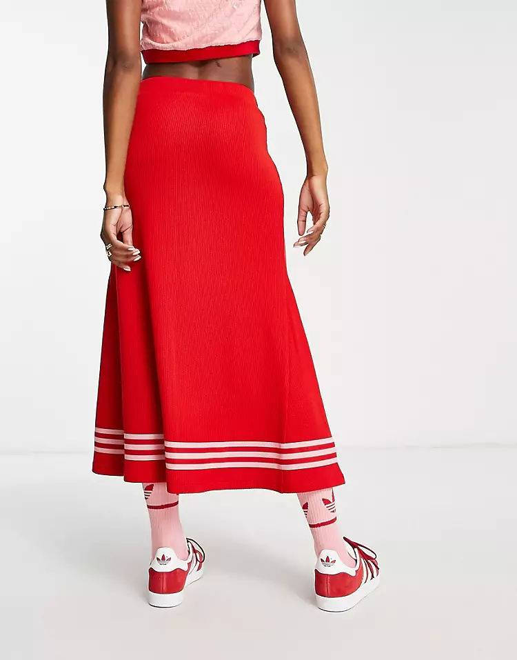 adidas Originals Adicolor 70s Knitted Long Skirt Red Backside