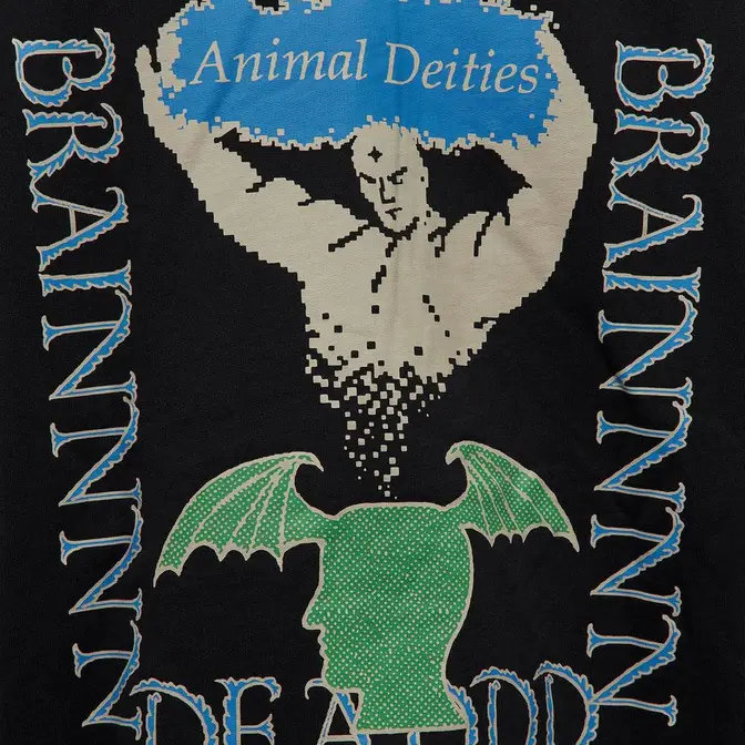 Brain Dead Animal Deities Hoodie Black Logo Closeup