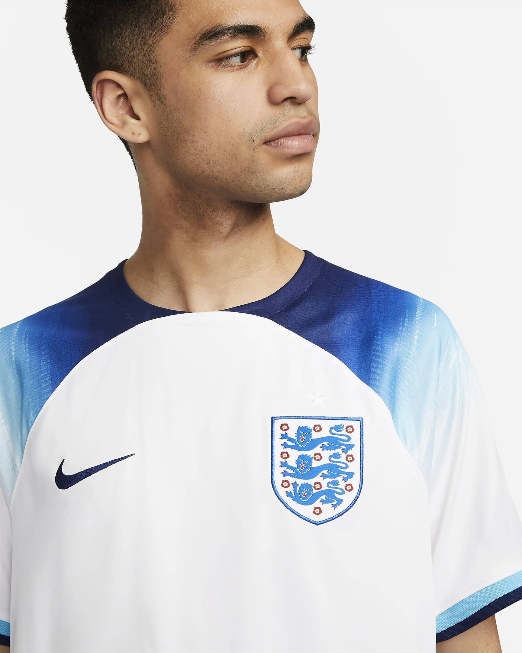 England 2022-23 Stadium Home Dri-FIT Football Shirt White Front Closeup