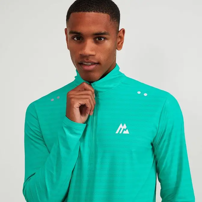 Montirex Draft 2 0 Quarter Zip T-Shirt Aqua Green Front Closeup