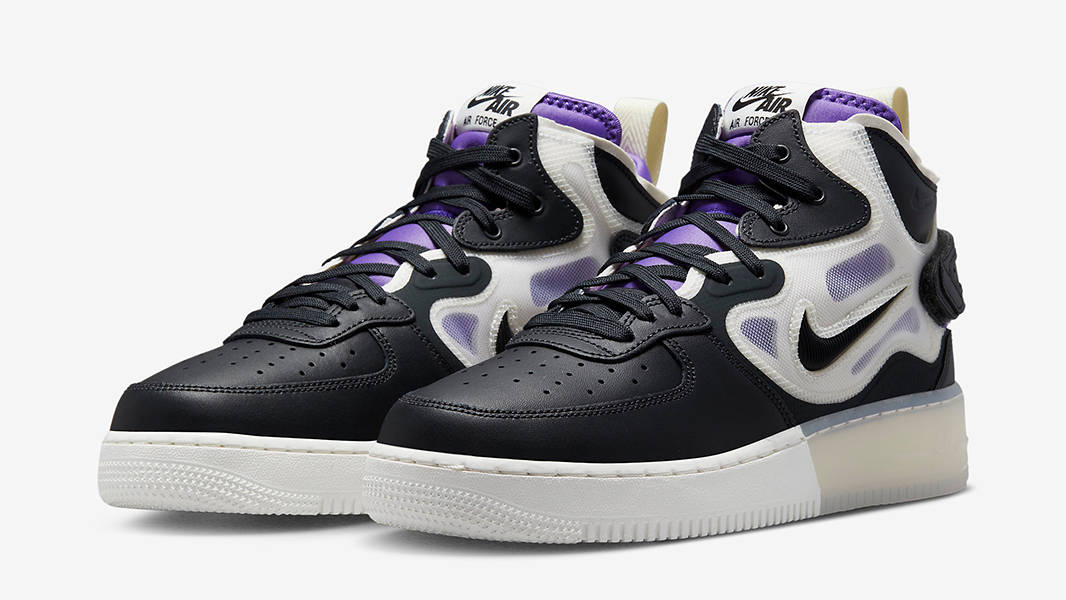 Nike Air Force 1 Mid React Black White Purple DQ1872-001 Side