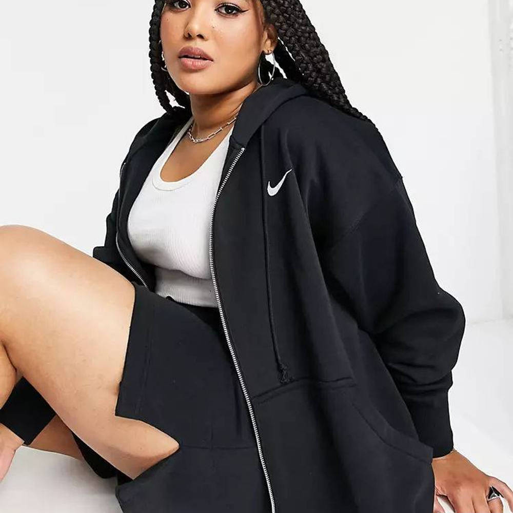 Nike Plus Mini Swoosh Oversized Full Zip Hoodie - Black | The Sole Supplier