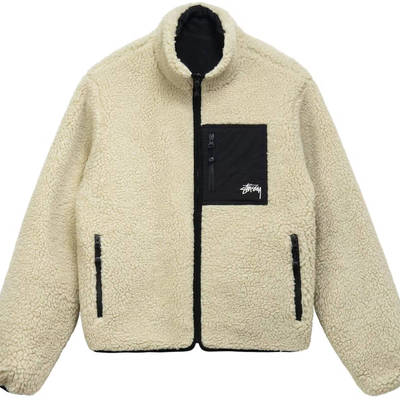 Stussy 8 Ball Sherpa Reversible Jacket Natural - Natural | The Sole ...