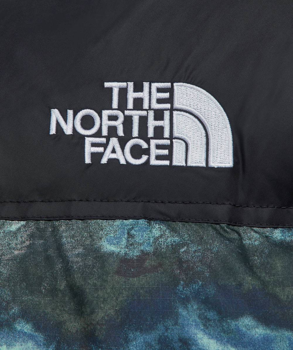 The North Face 1966 Printed Retro Nuptse Jacket Wasabi Ice Logo Closeup