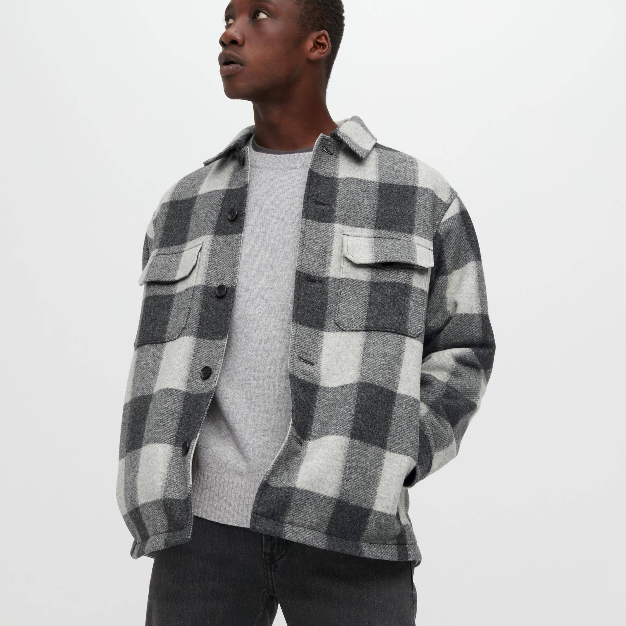 Uniqlo Checked Overshirt Jacket - Grey | The Sole Supplier
