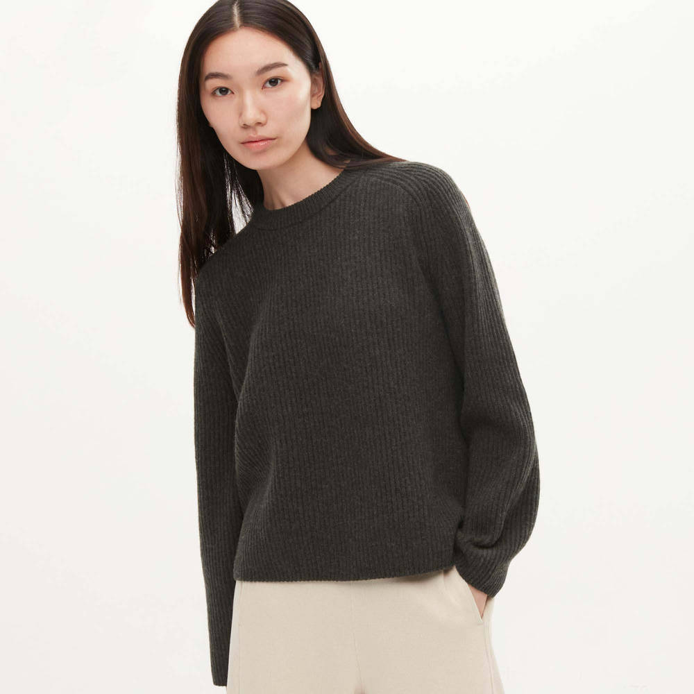 Uniqlo U Premium Lambswool Ribbed Crew Neck Jumper - Dark Grey | The ...