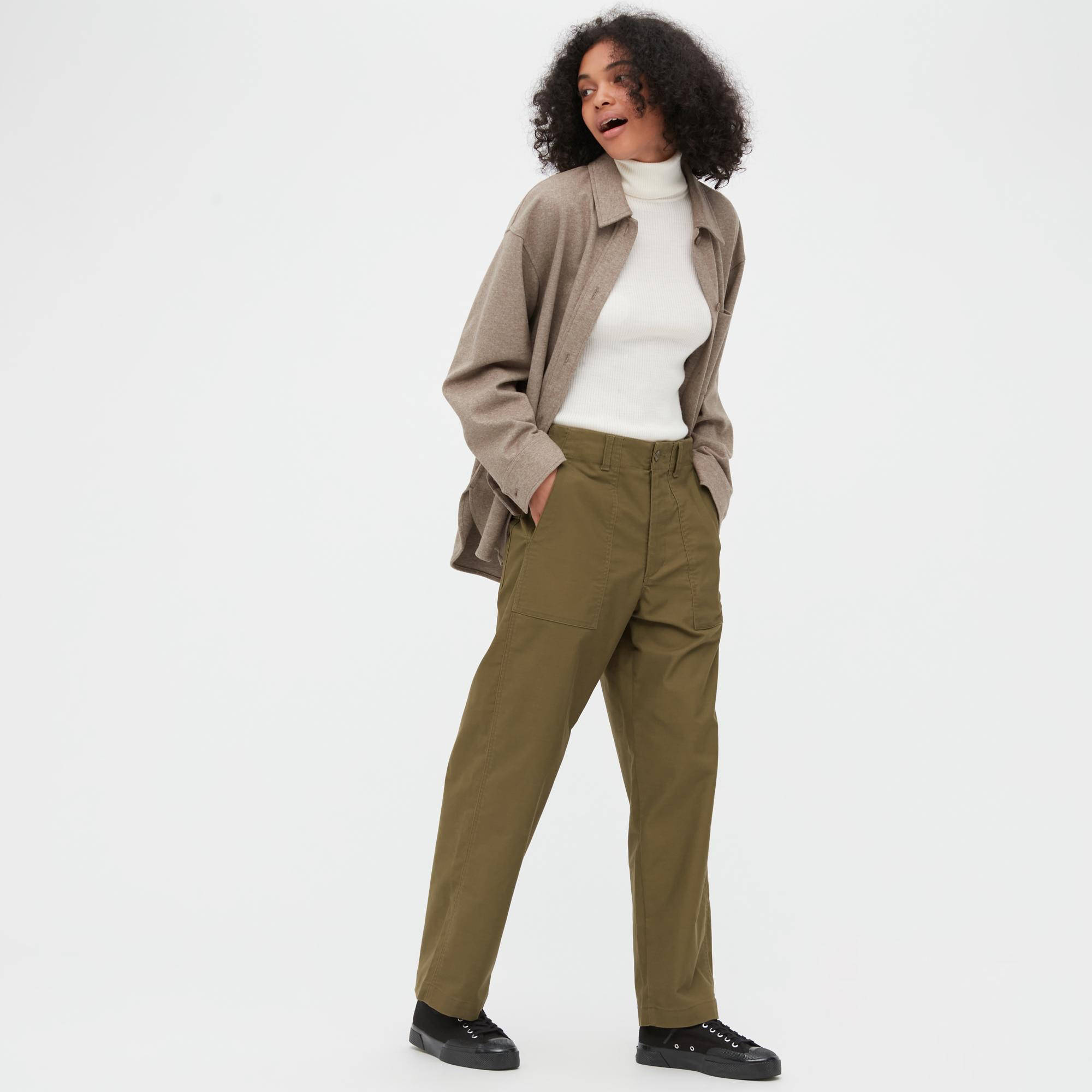 Uniqlo Wide Leg Baker Trousers - Olive | The Sole Supplier