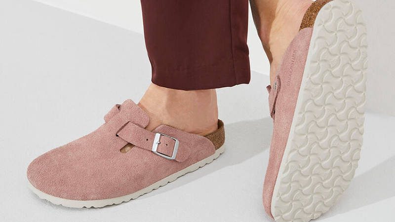 Birkenstock Boston Suede Pink Clay 1023263 on feet