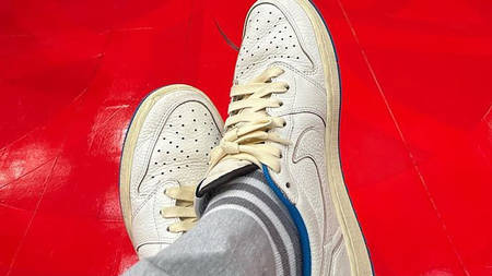 Hiroshi Fujiwara is Spotted in an Unreleased fragment design x Travis Scott x AJ1 Low Colourway Hiroshi Fujiwara is Spotted in an Unreleased fragment design x Travis Scott x AJ1 Low Colourway