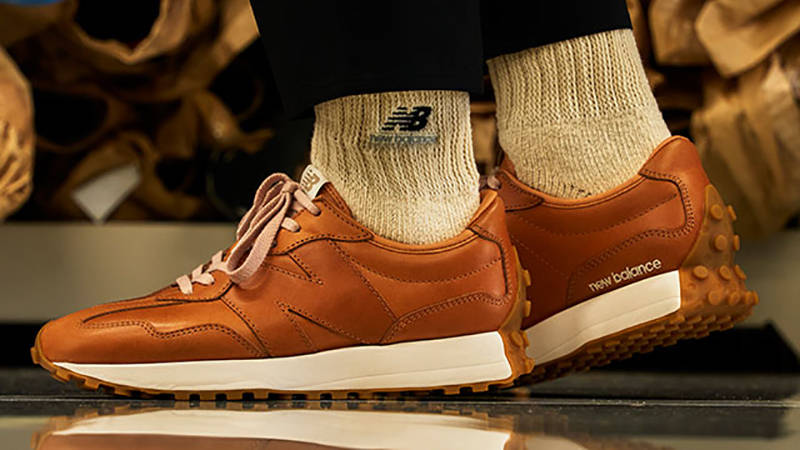 New Balance 327 Made In Japan Brown MS327JPN on feet